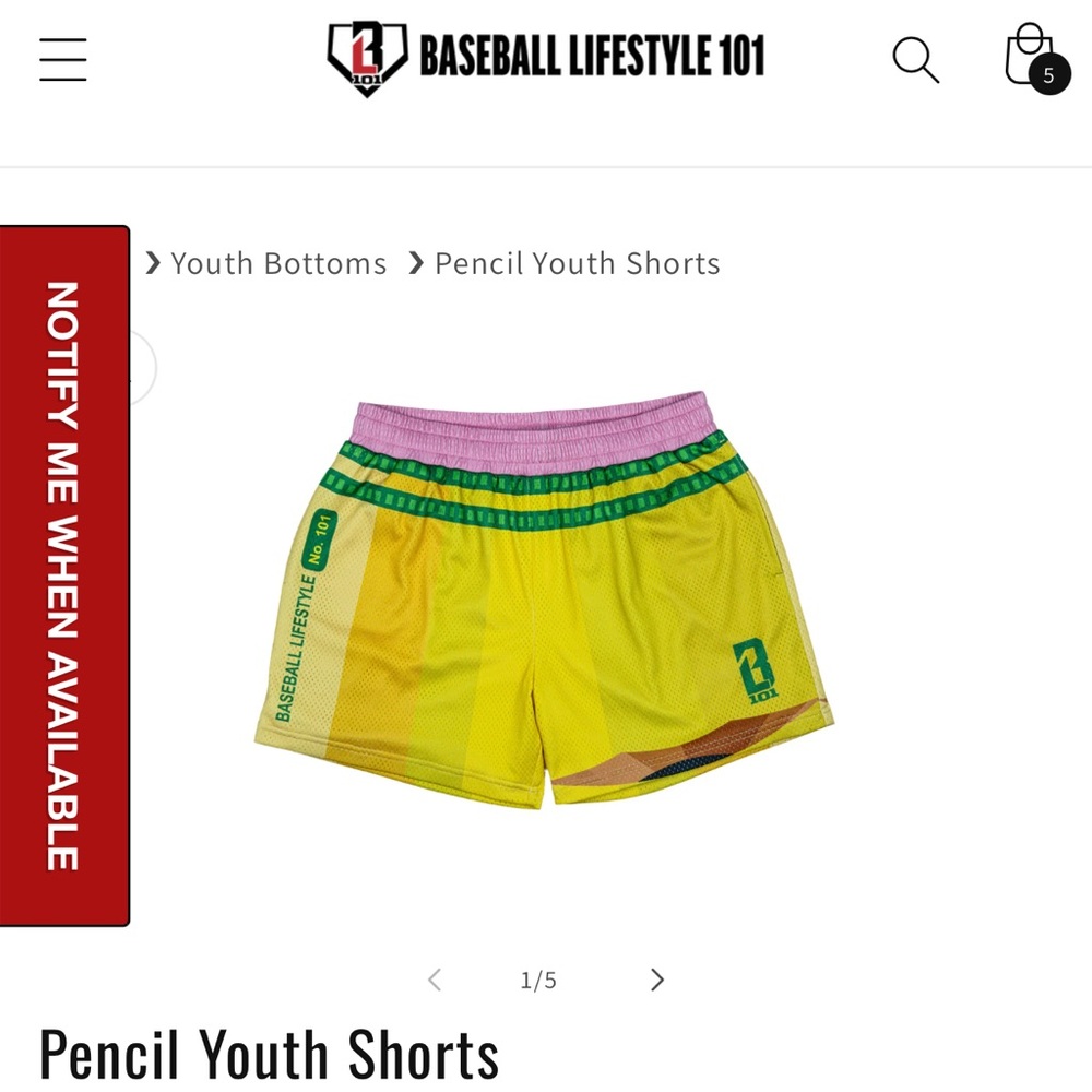 NWT Baseball Lifestyle 101 Youth Pencil Shorts- Hard To Find